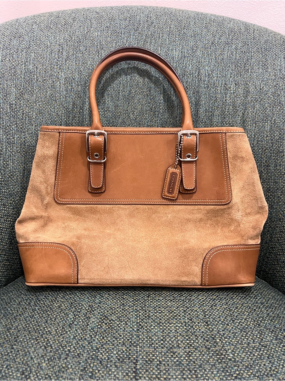 Coach Vintage Hamptons Camel Suede & Leather Tote Satchel #7562